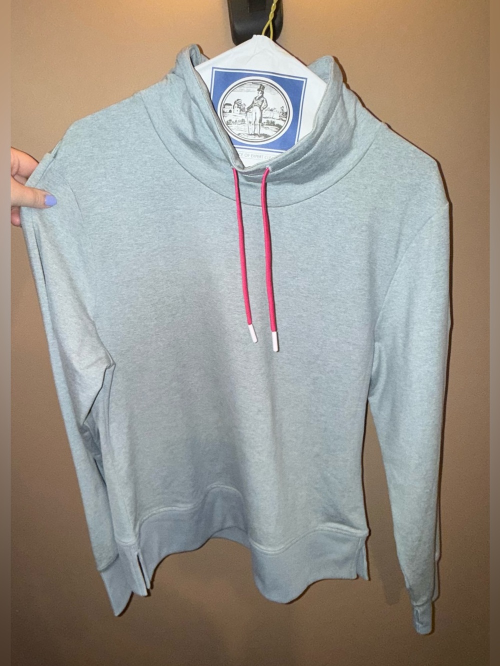 FootJoy Light Gray Funnel Neck Sweater with Hot Pink Drawcord